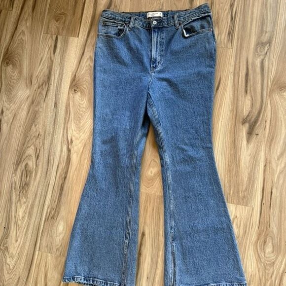 Abercrombie and Fitch Womens Blue Denim High-Rise Vintage Flare Jeans Slit Hem S - Picture 8 of 9